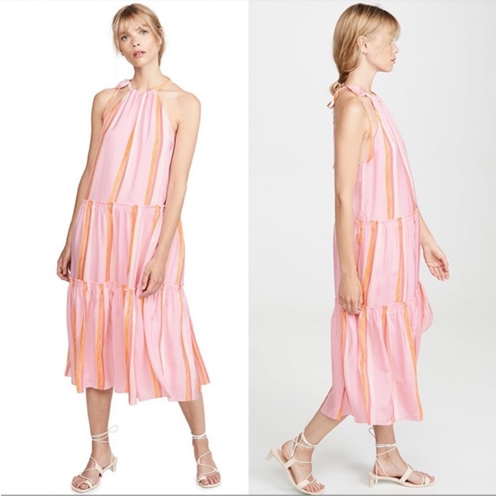 Club Monaco Amira Tiered Striped Silk Midi Dress